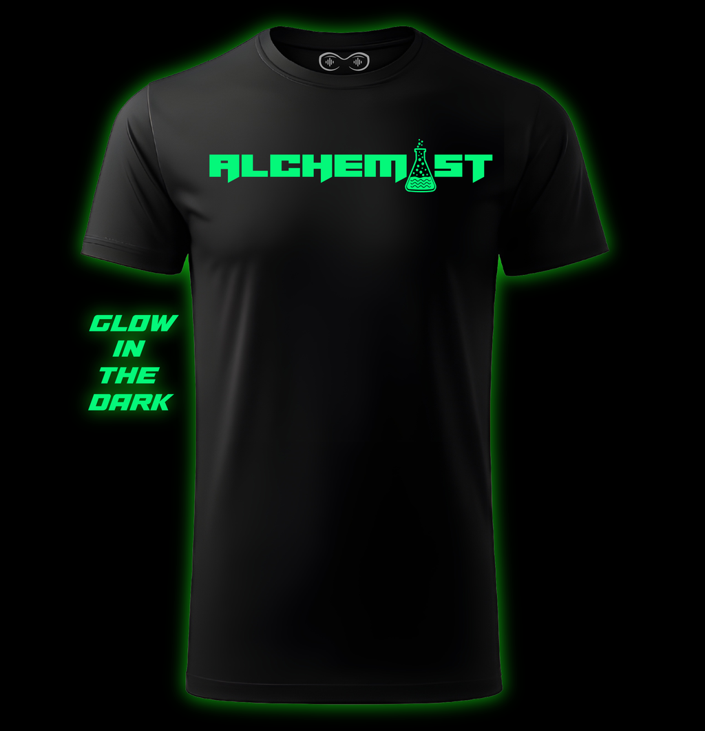 Black t-shirt with 'Alchemist' text